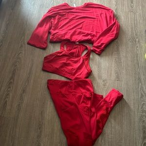 3 peace Fabletics set sweatshirt, athletic pants and bra